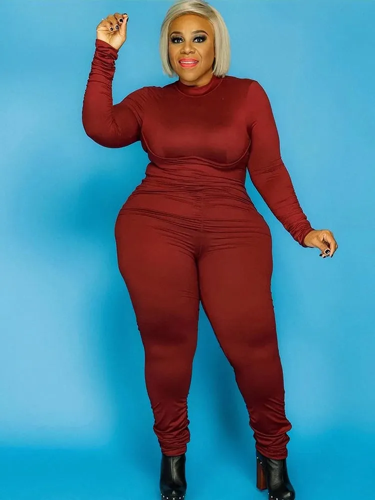Nina's Long Sleeve Jumpsuit One Piece Outfit Slinky High Stretch Plus Size Jumpsuits Wholesale Dropshipping