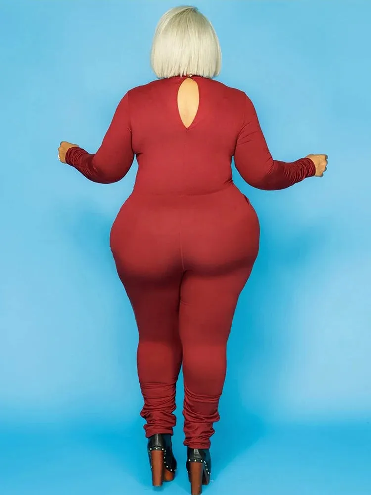 Nina's Long Sleeve Jumpsuit One Piece Outfit Slinky High Stretch Plus Size Jumpsuits Wholesale Dropshipping