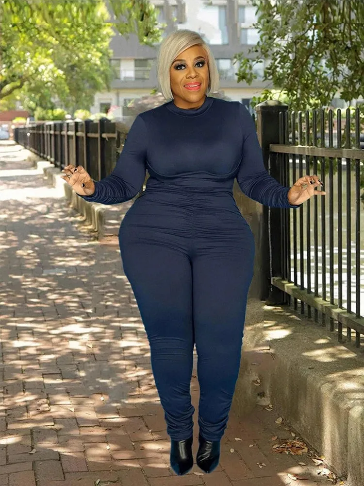 Nina's Long Sleeve Jumpsuit One Piece Outfit Slinky High Stretch Plus Size Jumpsuits Wholesale Dropshipping