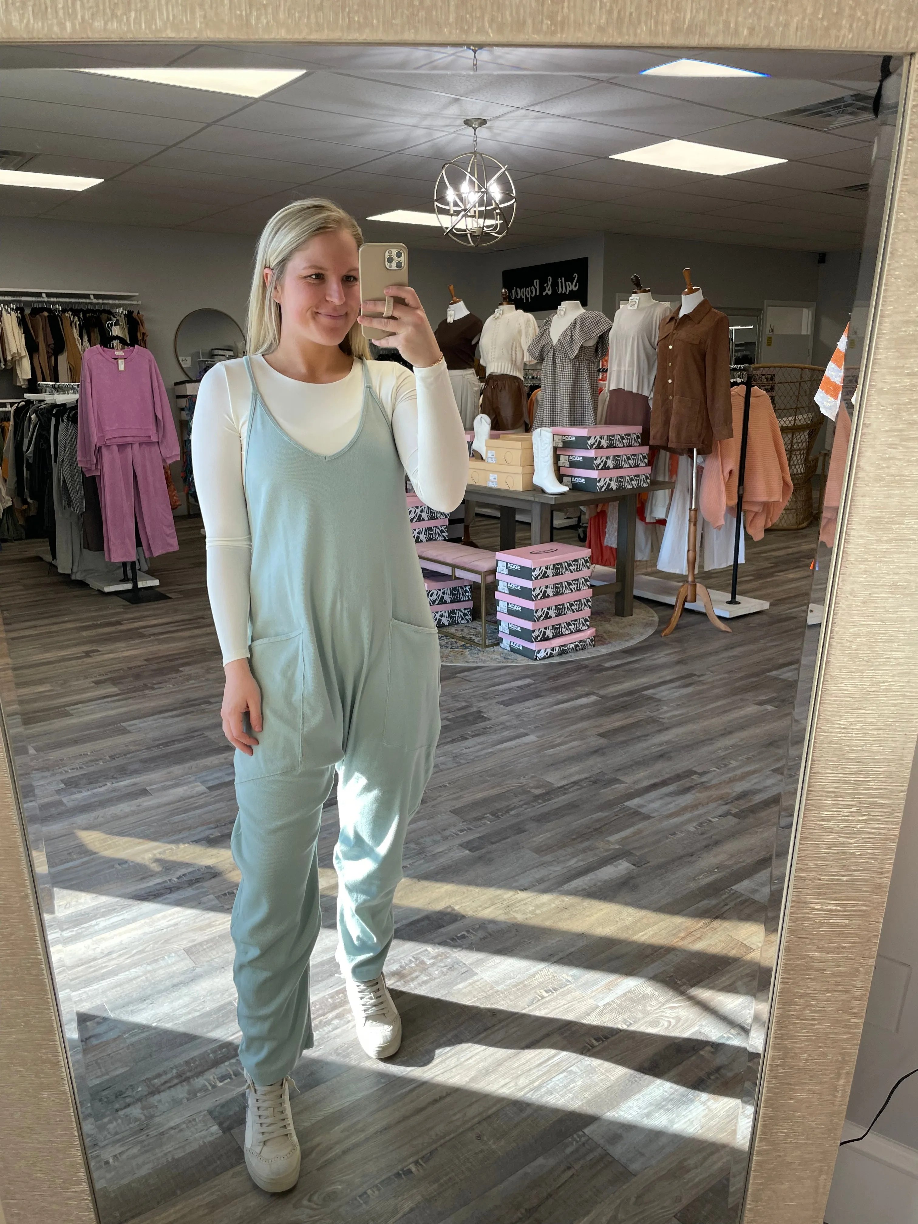 Ribbed Knit Pocket Jumpsuit - Sage