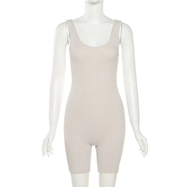 Sexy Women's Sleeveless Solid Knitted Bodycon Playsuits For Sports