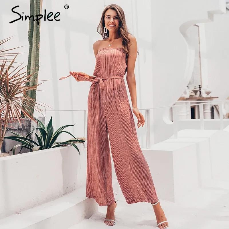 Simplee Off shoulder sexy jumpsuit women
