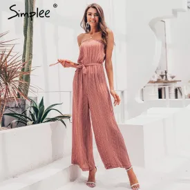 Simplee Off shoulder sexy jumpsuit women
