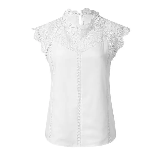 Solid Lace Chiffon Sleeveless Blouse