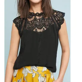 Solid Lace Chiffon Sleeveless Blouse