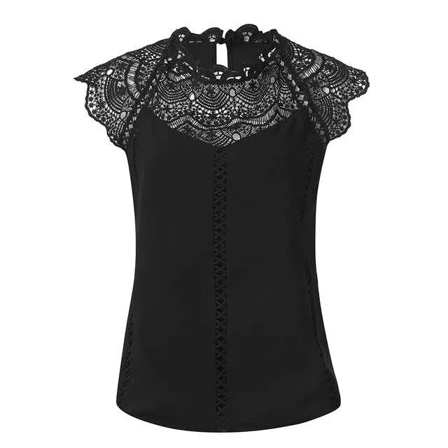 Solid Lace Chiffon Sleeveless Blouse