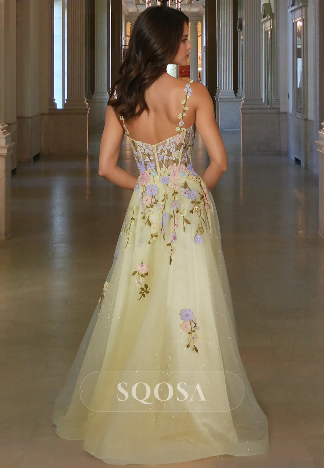 Spaghetti Straps Colorful Applique Evening Gowns Sweetheart Sleeveless Pleated A-Line Prom Dress