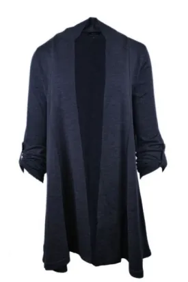 TAB SLEEVE 100% MERINO EDGE TO EDGE A-LINE CARDIGAN FRENCH NAVY