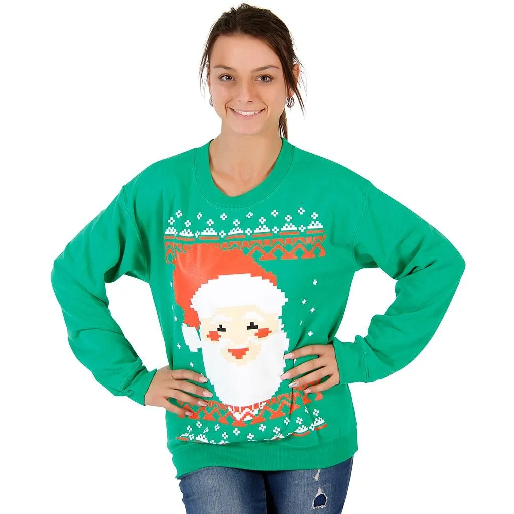 Ugly Christmas Big Santa Claus Face 8-Bit Sweatshirt