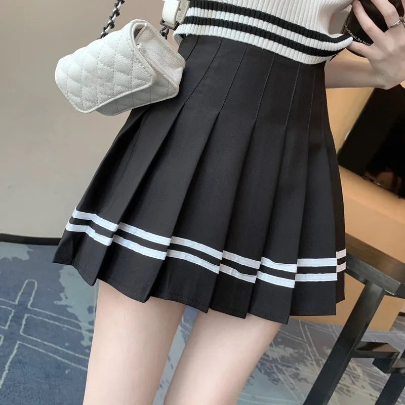V-Neck Short-Sleeved Knitted Top Pleated Skirt Set