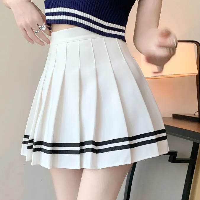 V-Neck Short-Sleeved Knitted Top Pleated Skirt Set