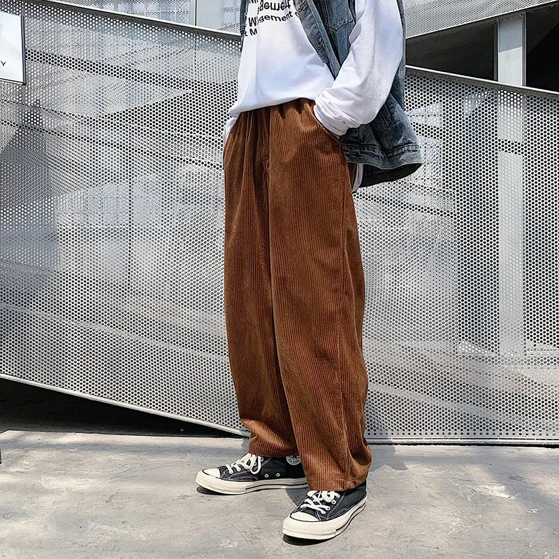 WIAOFELLAS  -  Autumn Winter Corduroy Pants Coffee/Black Men Casual Loose Staight Trousers Mens Elastic Waist Streetwear Male Trousers M-5XL