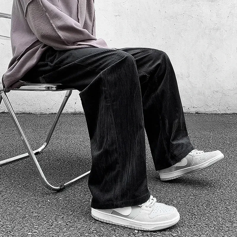 WIAOFELLAS  -  Autumn Winter Corduroy Pants Coffee/Black Men Casual Loose Staight Trousers Mens Elastic Waist Streetwear Male Trousers M-5XL