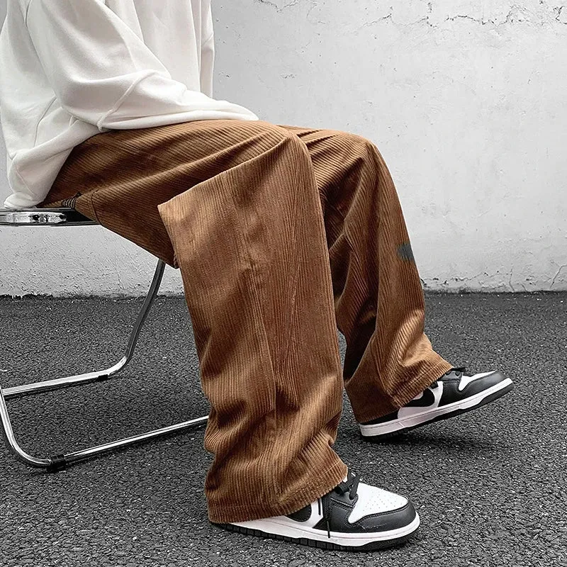 WIAOFELLAS  -  Autumn Winter Corduroy Pants Coffee/Black Men Casual Loose Staight Trousers Mens Elastic Waist Streetwear Male Trousers M-5XL