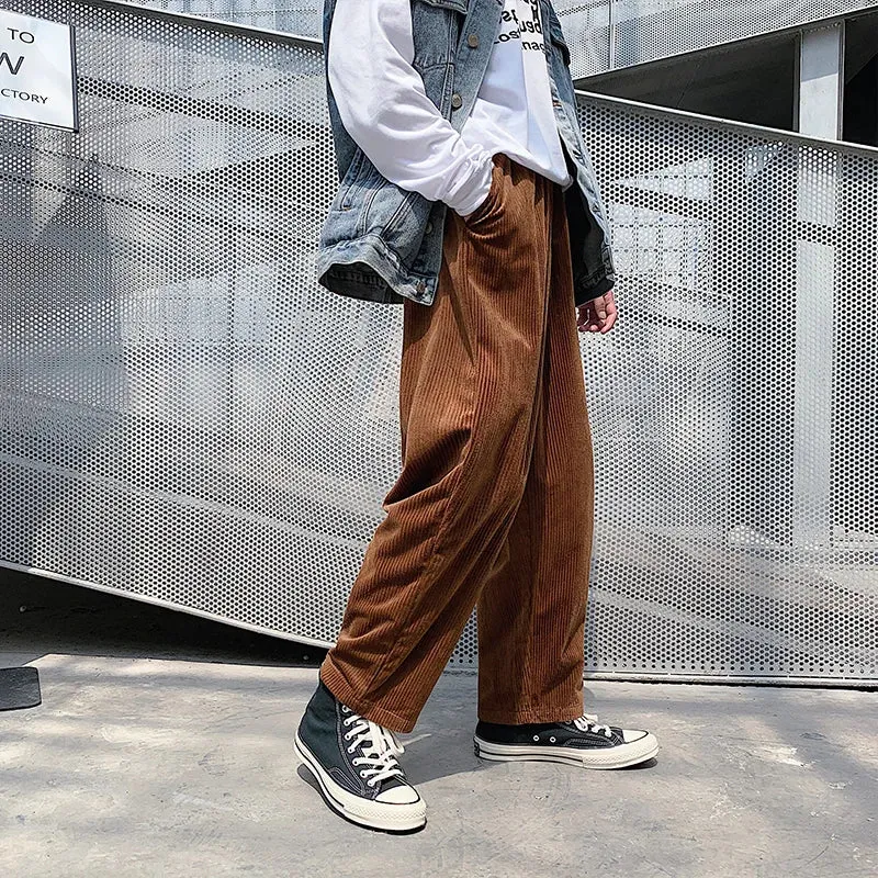 WIAOFELLAS  -  Autumn Winter Corduroy Pants Coffee/Black Men Casual Loose Staight Trousers Mens Elastic Waist Streetwear Male Trousers M-5XL