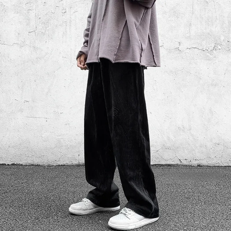 WIAOFELLAS  -  Autumn Winter Corduroy Pants Coffee/Black Men Casual Loose Staight Trousers Mens Elastic Waist Streetwear Male Trousers M-5XL