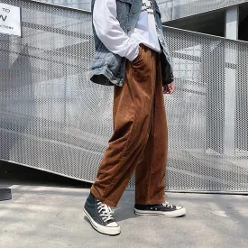 WIAOFELLAS  -  Autumn Winter Corduroy Pants Coffee/Black Men Casual Loose Staight Trousers Mens Elastic Waist Streetwear Male Trousers M-5XL