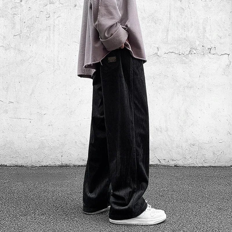 WIAOFELLAS  -  Autumn Winter Corduroy Pants Coffee/Black Men Casual Loose Staight Trousers Mens Elastic Waist Streetwear Male Trousers M-5XL