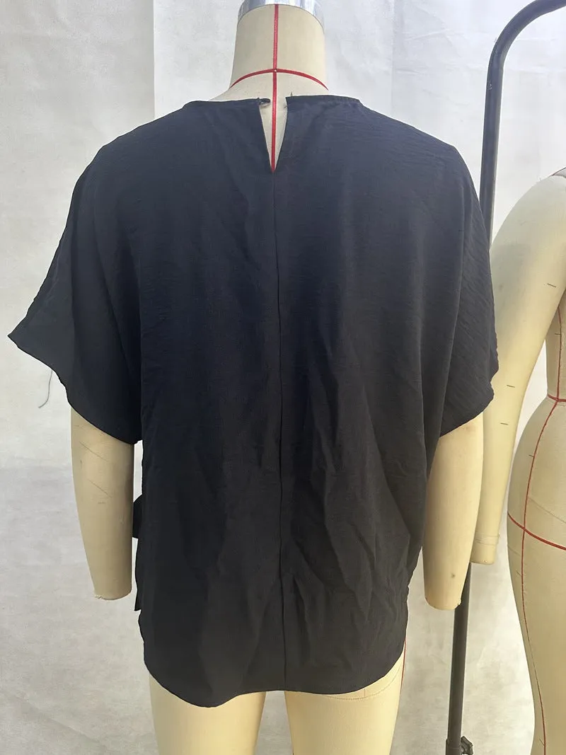 Women's Summer Solid Color Batwing Sleeve Knotted Blouses