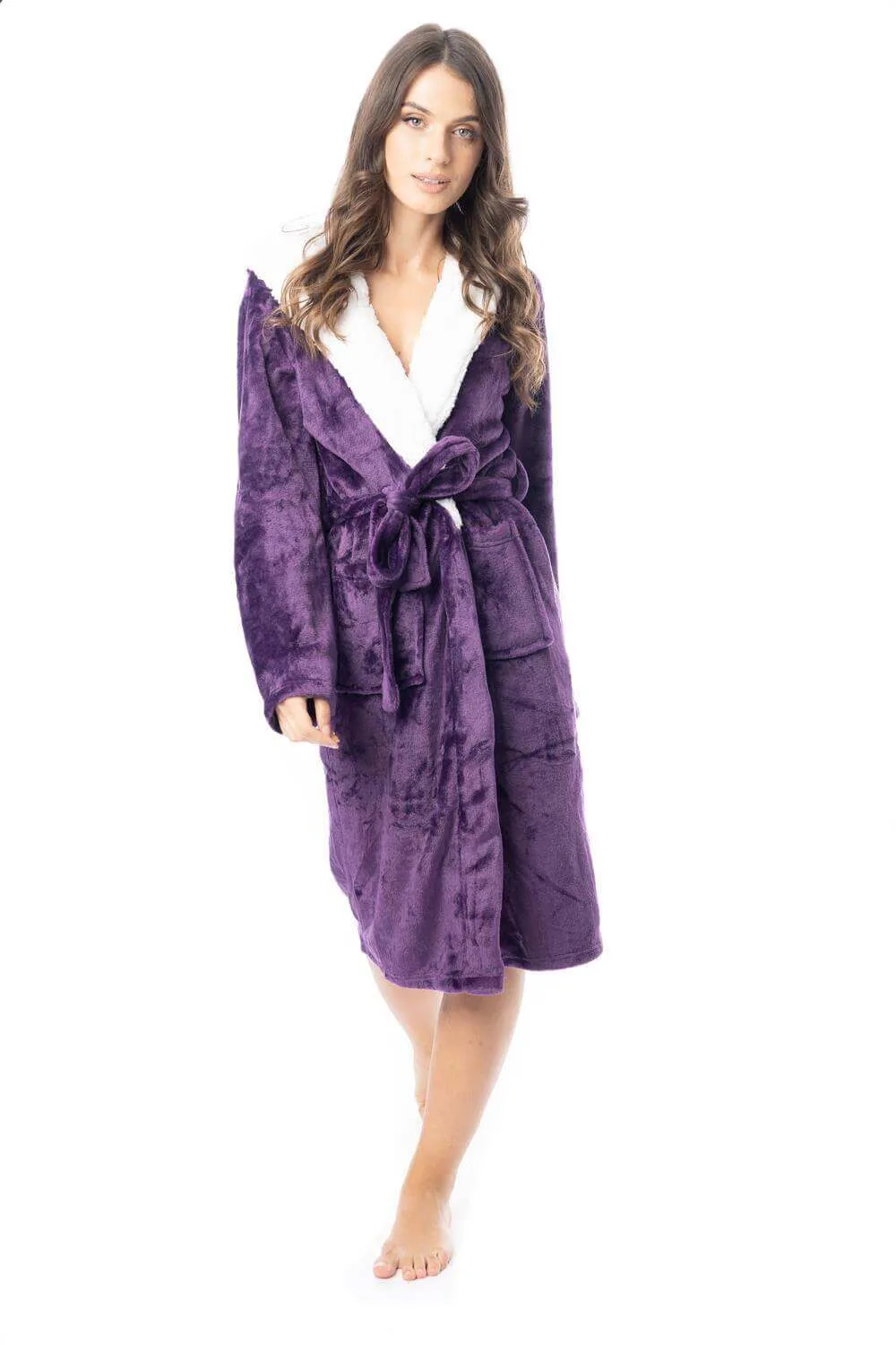 Women's Super Soft Plush Fleece Hooded Bathrobe Fluffy Velvet Loungewear Long Sleeve Cosy Winter Dressing Gown Spa Essential by Daisy Dreamer