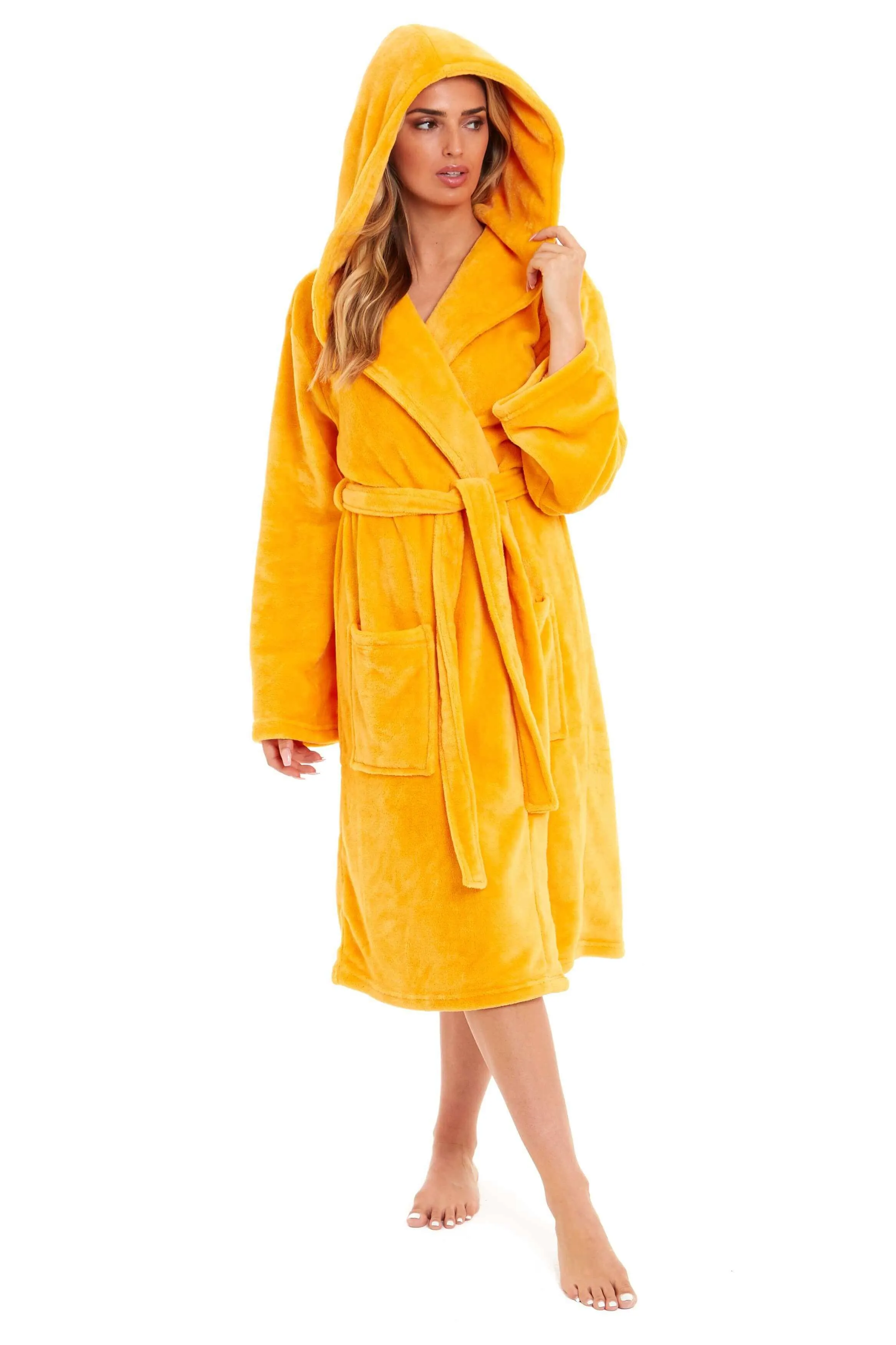 Women's Super Soft Plush Fleece Hooded Bathrobe Fluffy Velvet Loungewear Long Sleeve Cosy Winter Dressing Gown Spa Essential by Daisy Dreamer