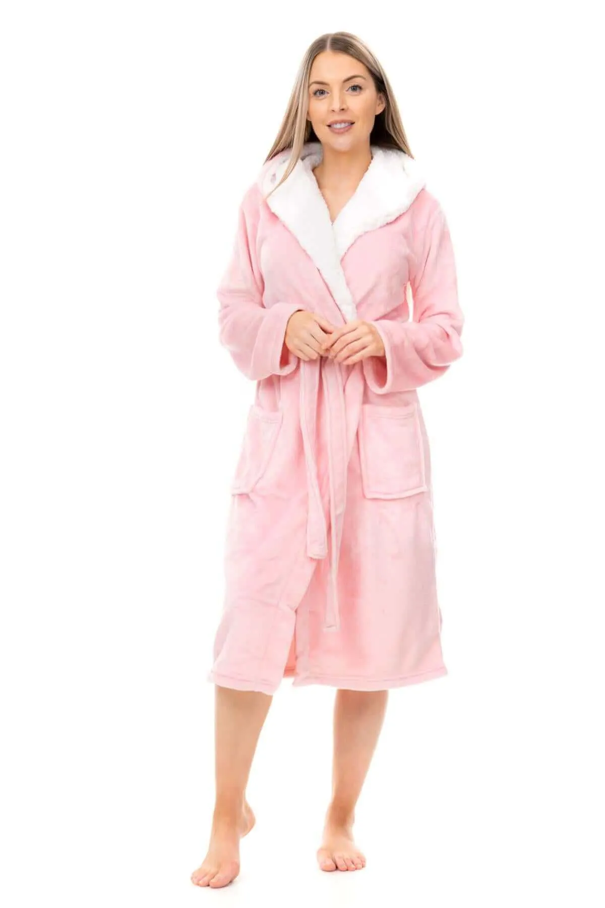 Women's Super Soft Plush Fleece Hooded Bathrobe Fluffy Velvet Loungewear Long Sleeve Cosy Winter Dressing Gown Spa Essential by Daisy Dreamer