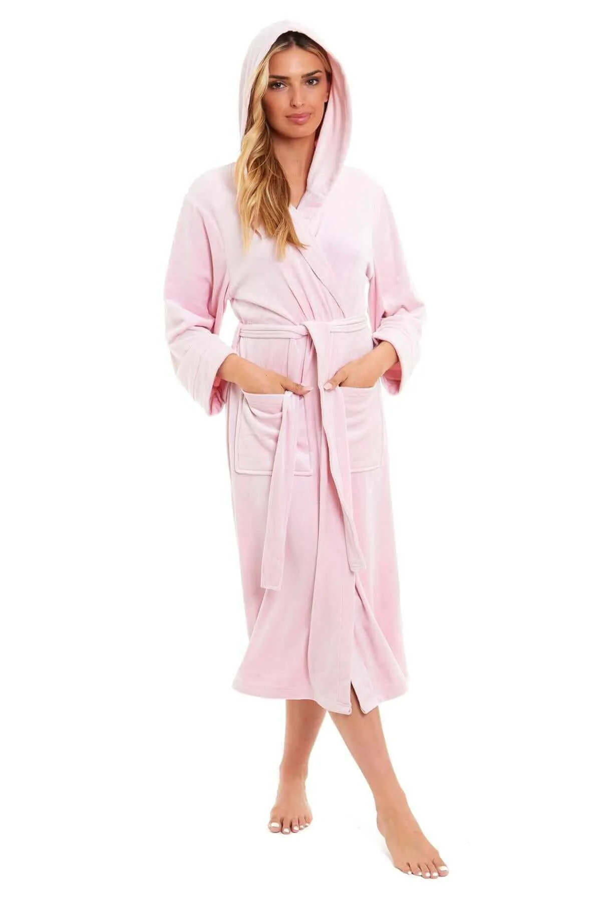 Women's Super Soft Plush Fleece Hooded Bathrobe Fluffy Velvet Loungewear Long Sleeve Cosy Winter Dressing Gown Spa Essential by Daisy Dreamer