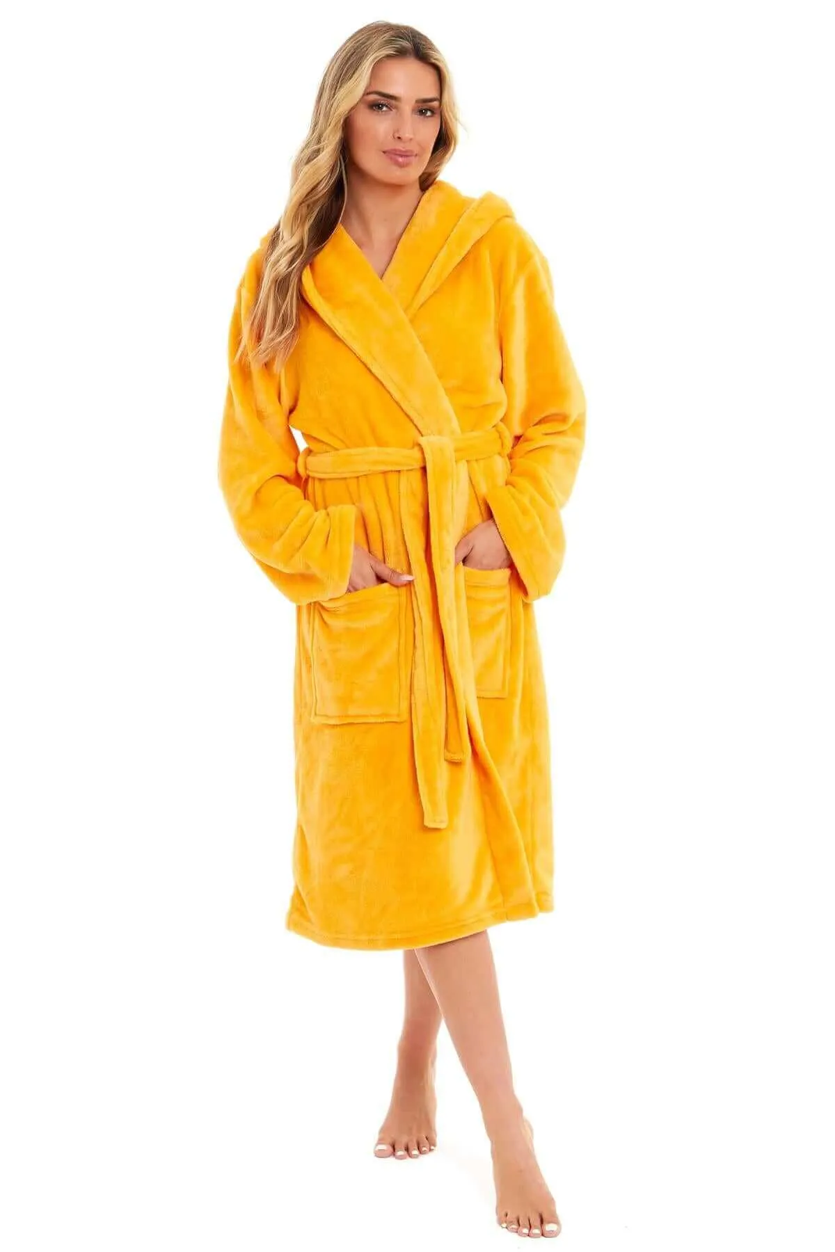 Women's Super Soft Plush Fleece Hooded Bathrobe Fluffy Velvet Loungewear Long Sleeve Cosy Winter Dressing Gown Spa Essential by Daisy Dreamer