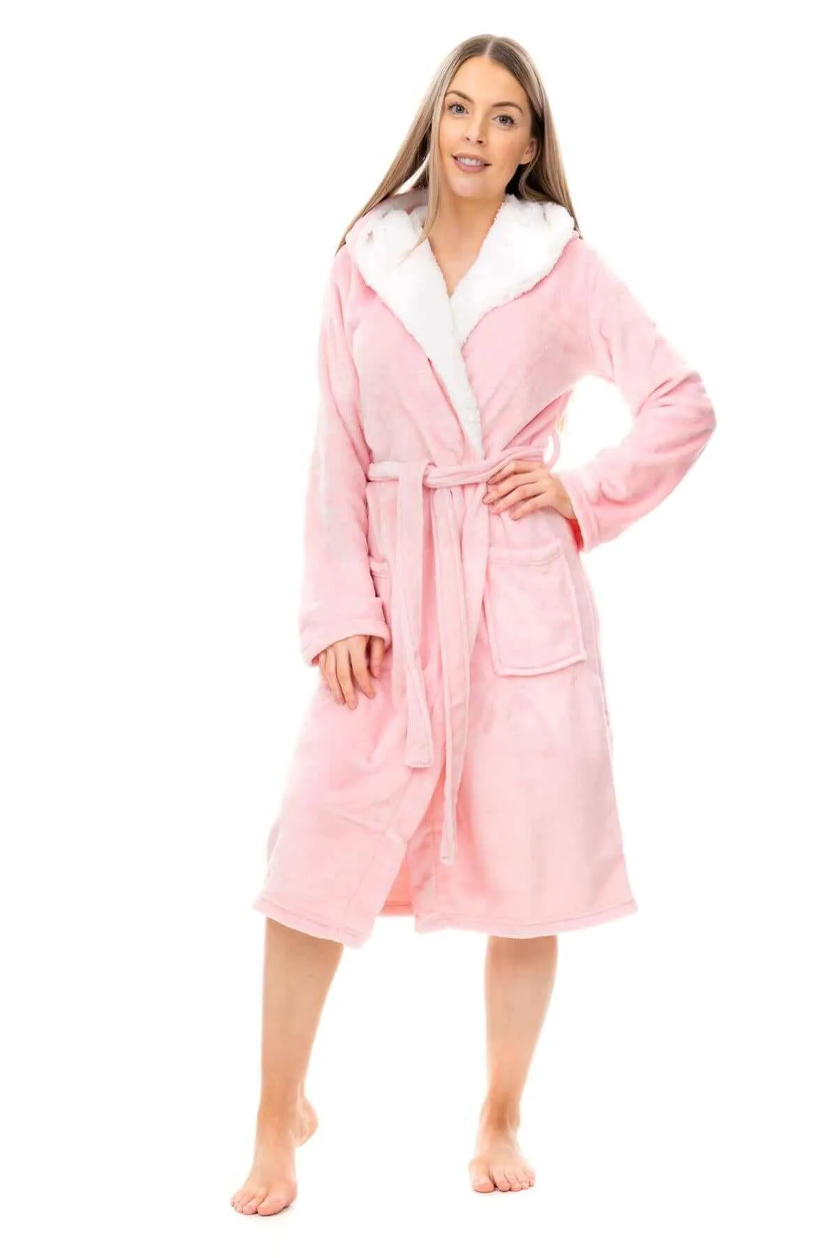 Women's Super Soft Plush Fleece Hooded Bathrobe Fluffy Velvet Loungewear Long Sleeve Cosy Winter Dressing Gown Spa Essential by Daisy Dreamer
