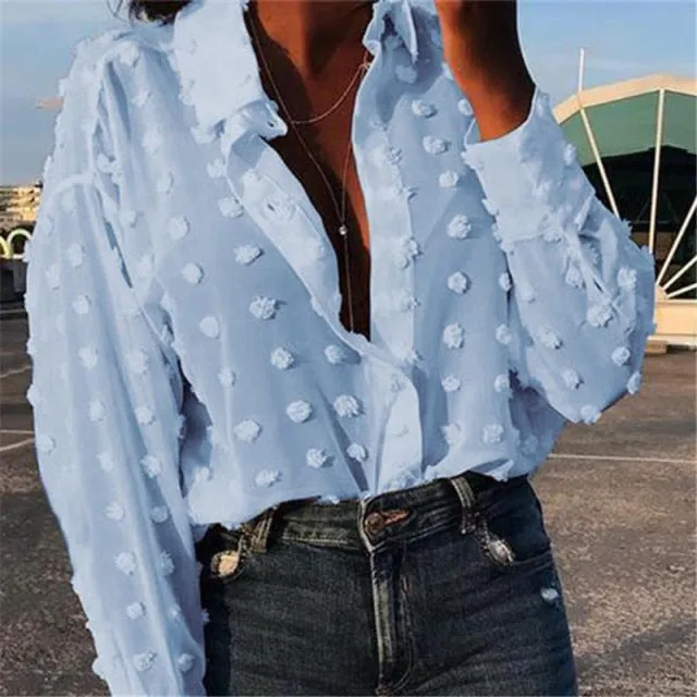 Yeknu Womens Tops and Blouses Elegant Long Sleeve chemise femme Polka Dot Loose OL Shirt Ladies Chiffon Blouse Dames blusa feminina