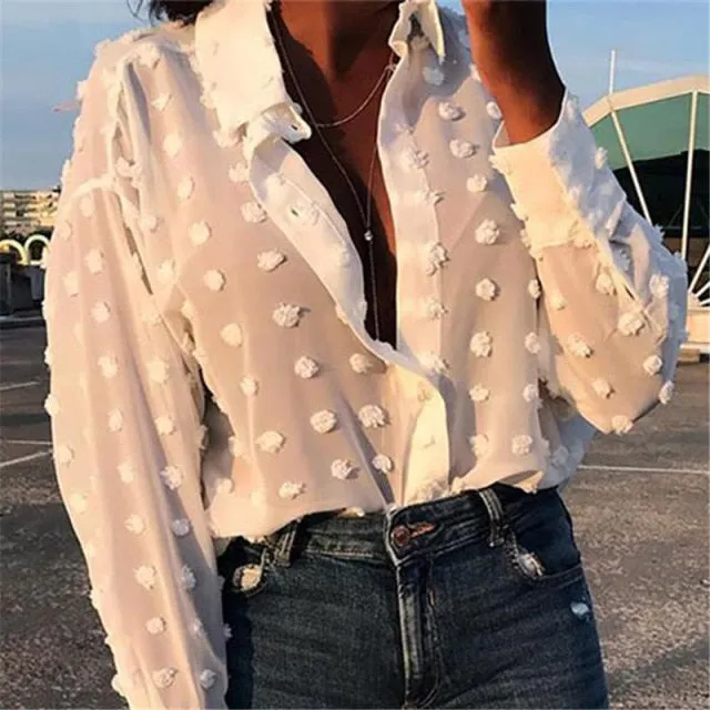 Yeknu Womens Tops and Blouses Elegant Long Sleeve chemise femme Polka Dot Loose OL Shirt Ladies Chiffon Blouse Dames blusa feminina